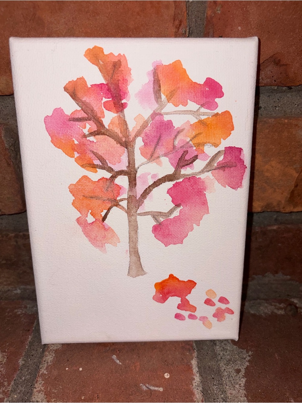 Watercolor Tree Canvas Art in Red & Orange